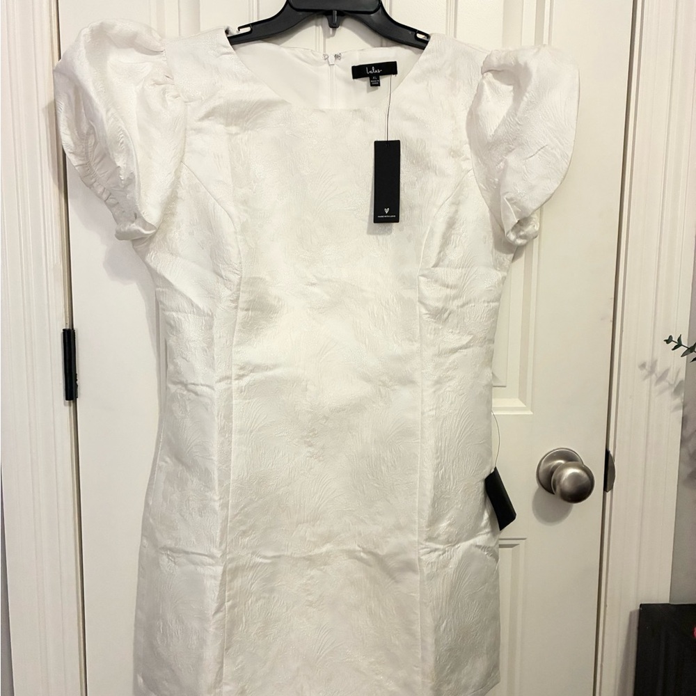 Lulu's White Textured Puff Sleeve Mini Dress